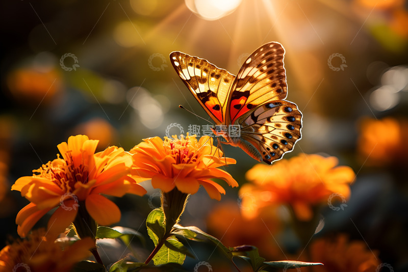 高清大图下载【趣麦麦图】在鲜花上采蜜的蝴蝶