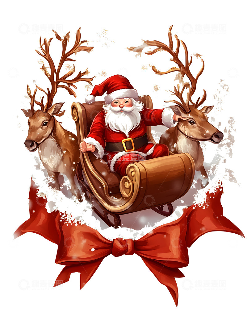 高清大图下载【趣麦麦图】圣诞老人乘坐雪橇圣诞节庆祝场景