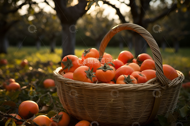 高清大图下载【趣麦麦图】一篮筐成熟的柿子