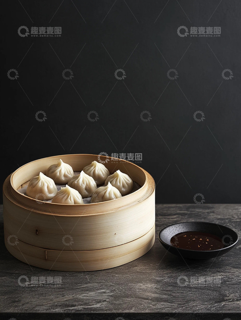 高清大图下载【趣麦麦图】黑色背景小笼包美食