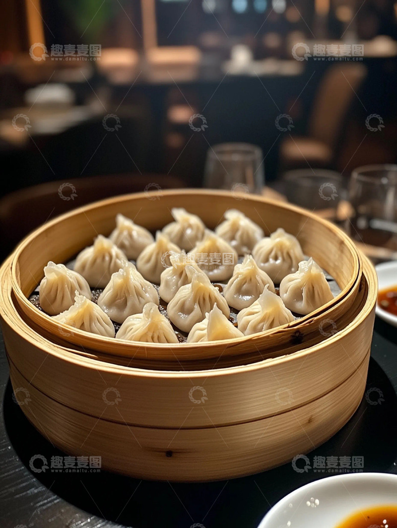 高清大图下载【趣麦麦图】蘸料小笼包实拍