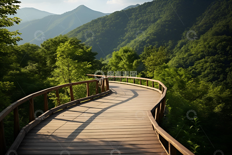 高清大图下载【趣麦麦图】高山上的木头栈道