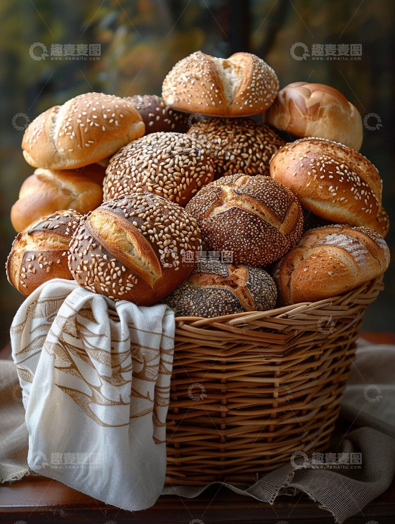 高清大图下载【趣麦麦图】实拍篮子美食圆形面包