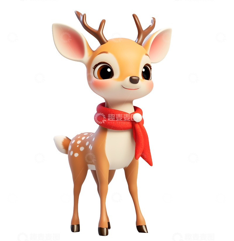 红色围巾小驯鹿圣诞卡通形象