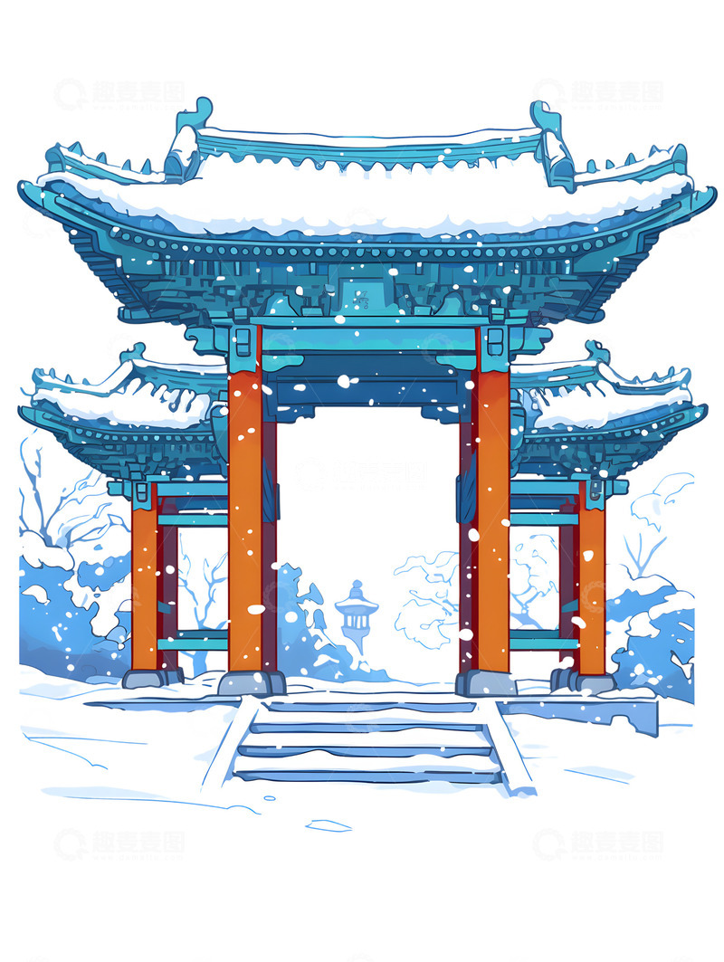 高清大图下载【趣麦麦图】中式建筑大门雪