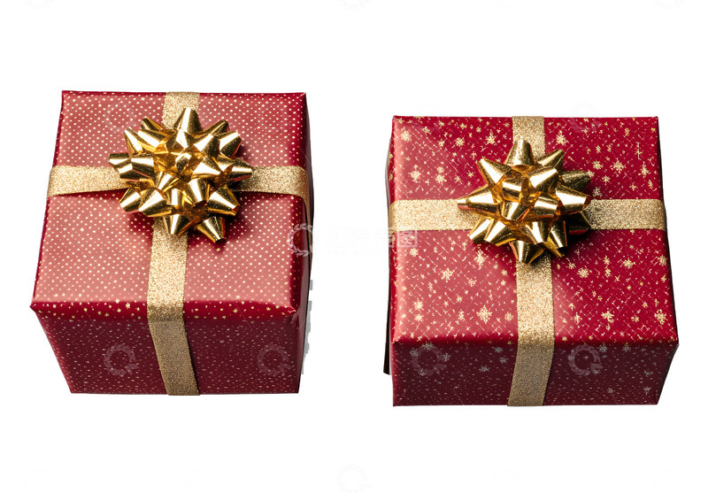 高清大图下载【趣麦麦图】红色礼盒金色缎带节日礼物包装