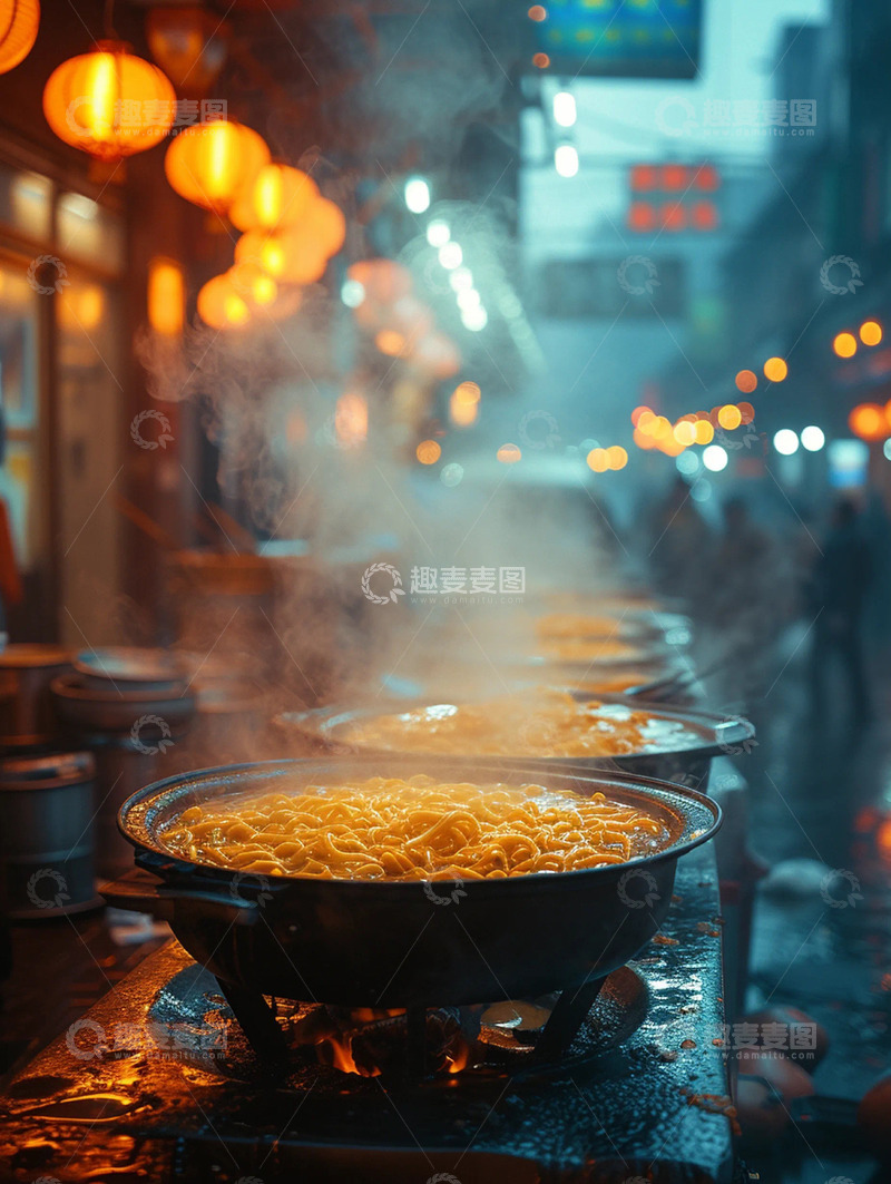 高清大图下载【趣麦麦图】夜晚街头砂锅夜宵