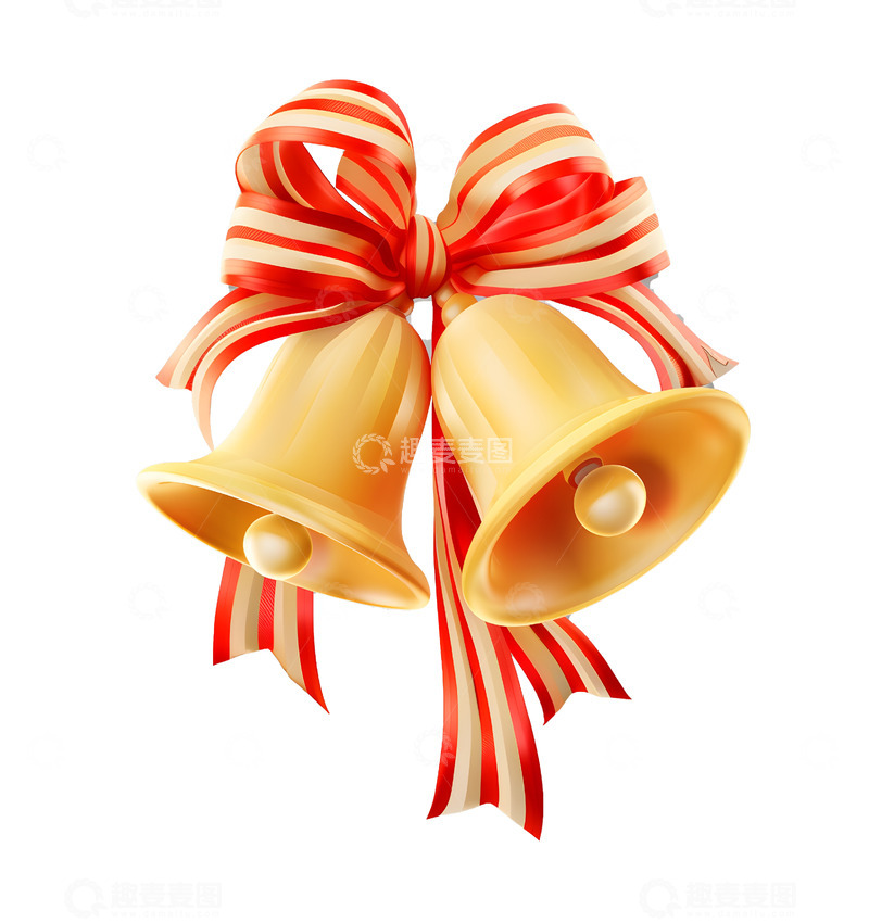 高清大图下载【趣麦麦图】金色铃铛与红白条纹蝴蝶结圣诞装饰