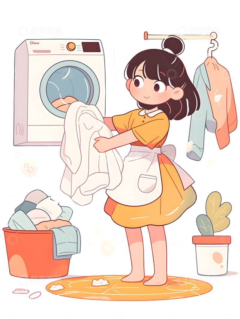 高清大图下载【趣麦麦图】洗衣服卡通洗衣