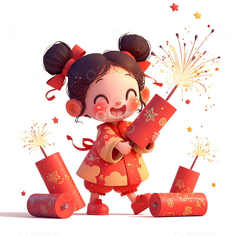 新年放鞭炮的孩子