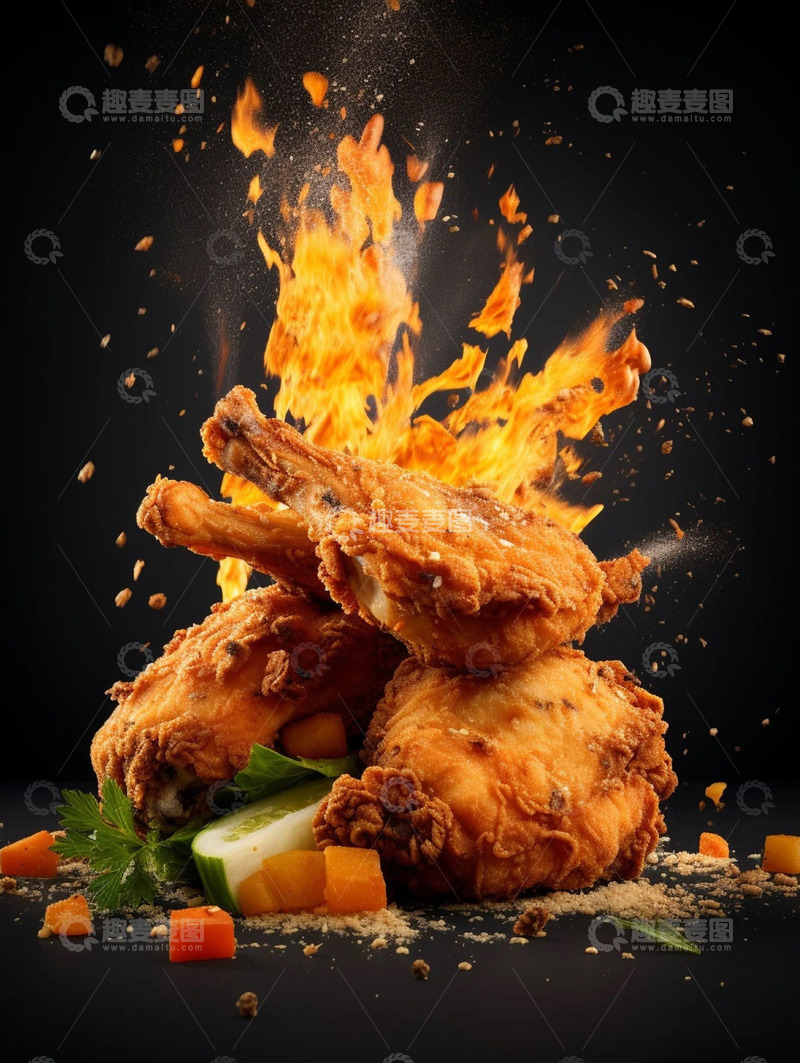 高清大图下载【趣麦麦图】火焰鸡腿实拍背景