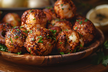 一盘美味的油炸章鱼丸子