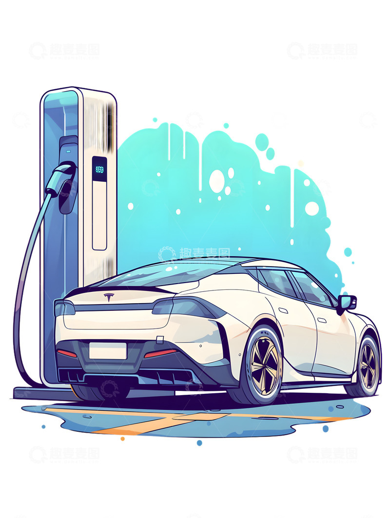 高清大图下载【趣麦麦图】电动汽车卡通