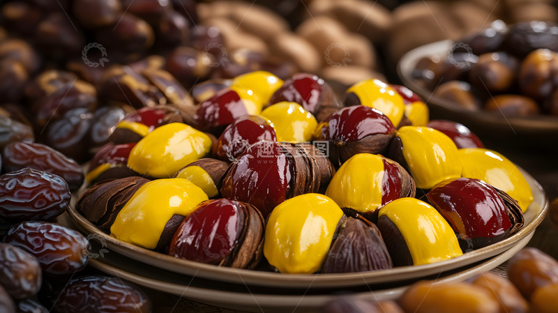 高清大图下载【趣麦麦图】糖浆蜜饯栗子装饰秋冬节日甜品图