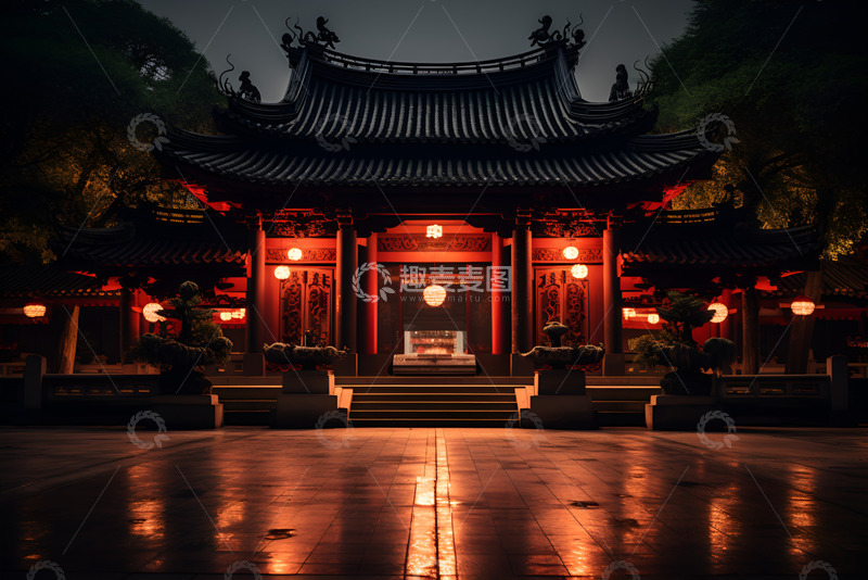 高清大图下载【趣麦麦图】夜晚的寺庙门口