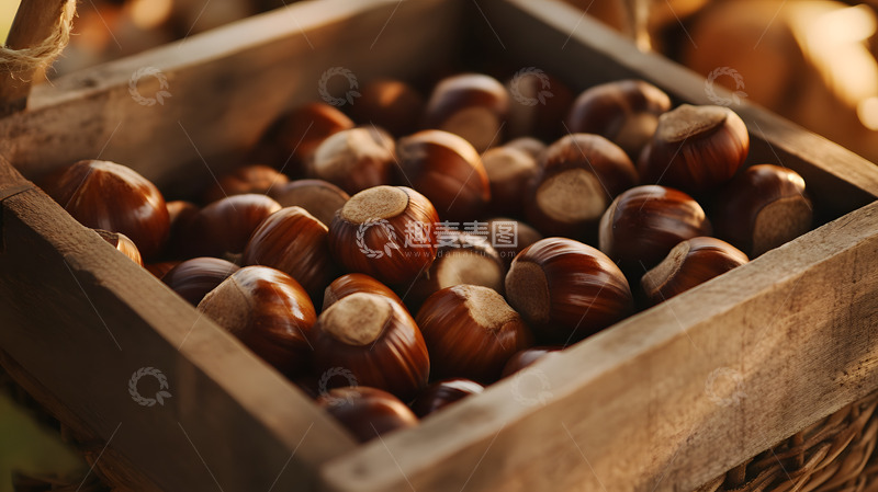 高清大图下载【趣麦麦图】木箱栗子阳光温暖秋季自然美食图