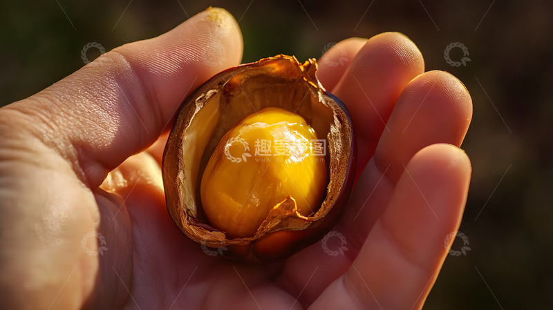 高清大图下载【趣麦麦图】手握剥开栗子金黄果肉秋季养生美食图