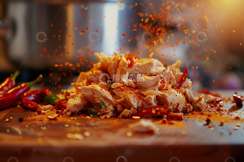 高清大图下载【趣麦麦图】干辣椒拌手撕鸡肉