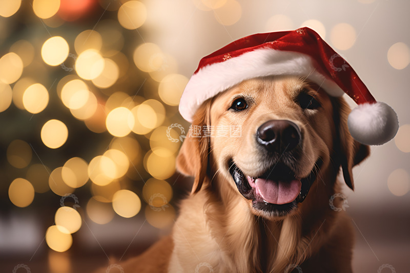 高清大图下载【趣麦麦图】带着圣诞帽的狗狗