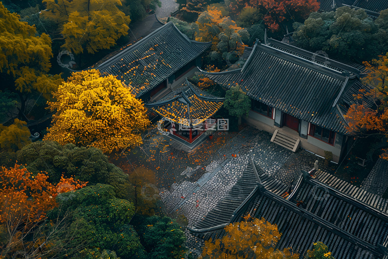 高清大图下载【趣麦麦图】古宅俯视航拍图