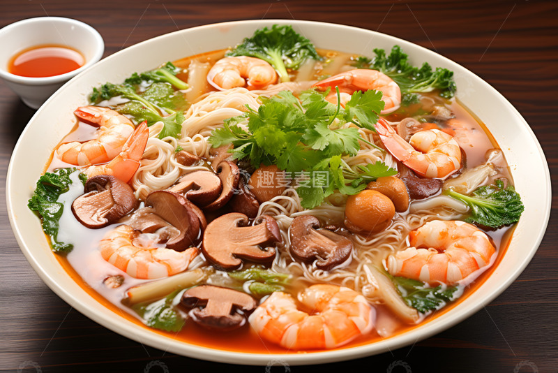 高清大图下载【趣麦麦图】一碗香菇虾仁海鲜面