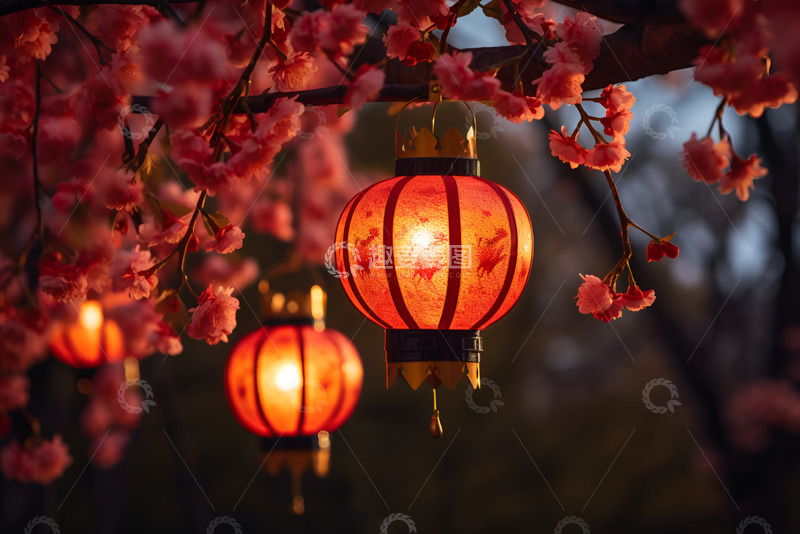 高清大图下载【趣麦麦图】挂在树枝上的红灯笼