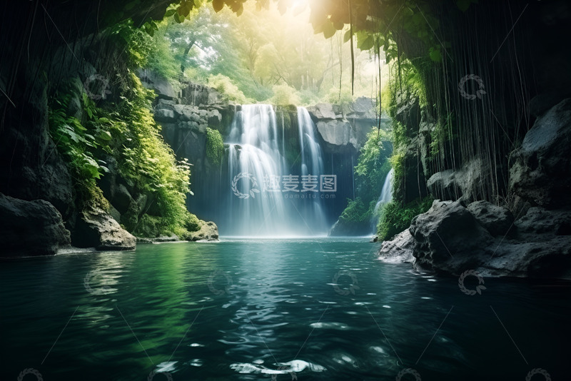 高清大图下载【趣麦麦图】幽深的瀑布深潭