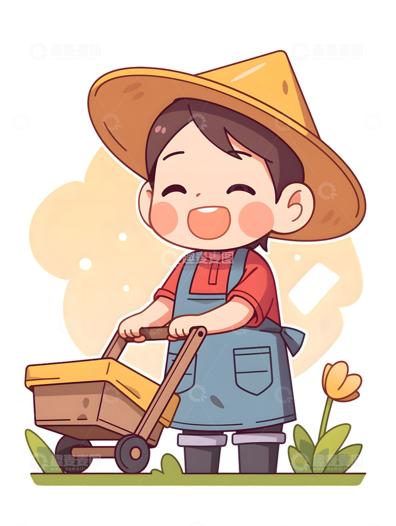 高清大图下载【趣麦麦图】卡通农夫手推车