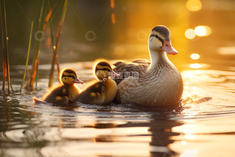 高清大图下载【趣麦麦图】野鸭子带着小鸭子