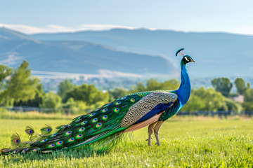 站在草地上的孔雀