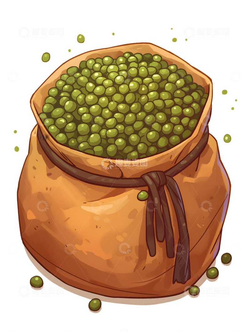 高清大图下载【趣麦麦图】一袋绿豆卡通粮食