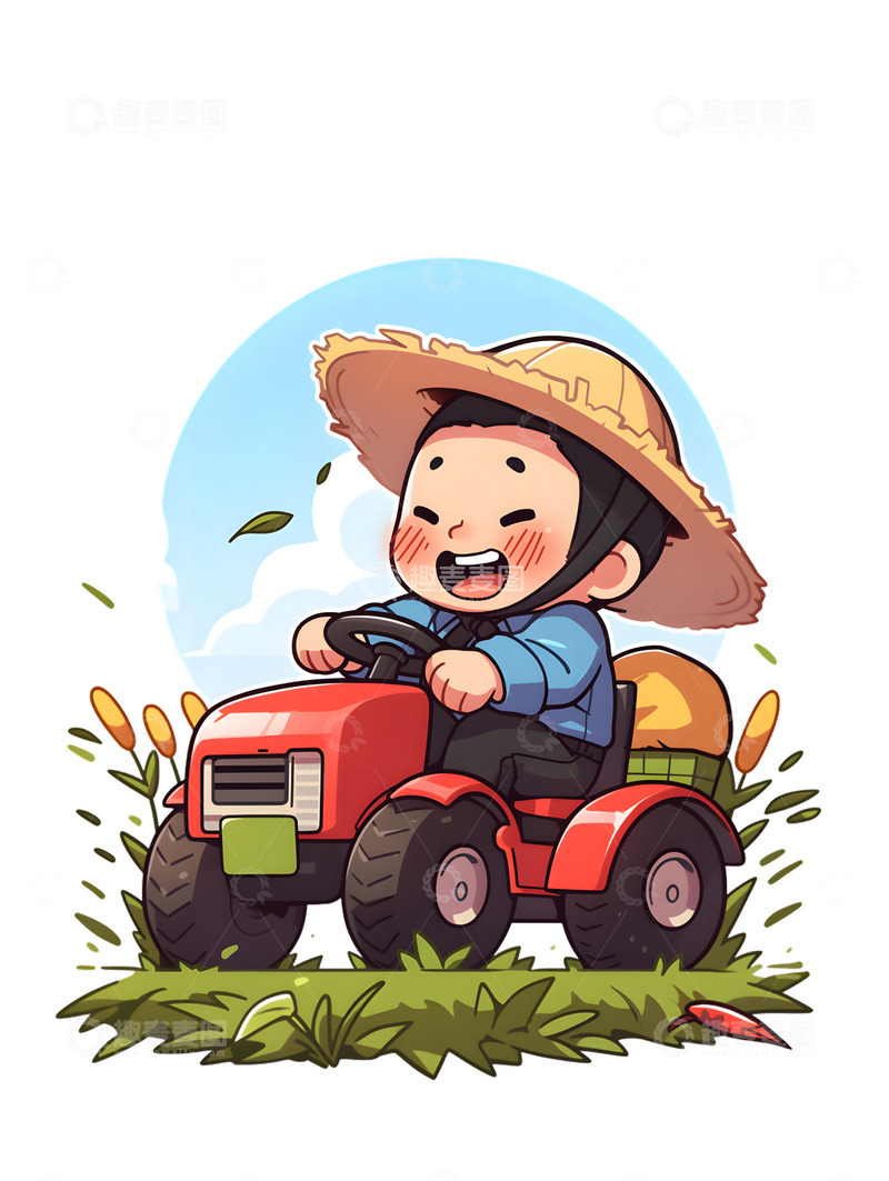 高清大图下载【趣麦麦图】秋收拖拉机卡通机械