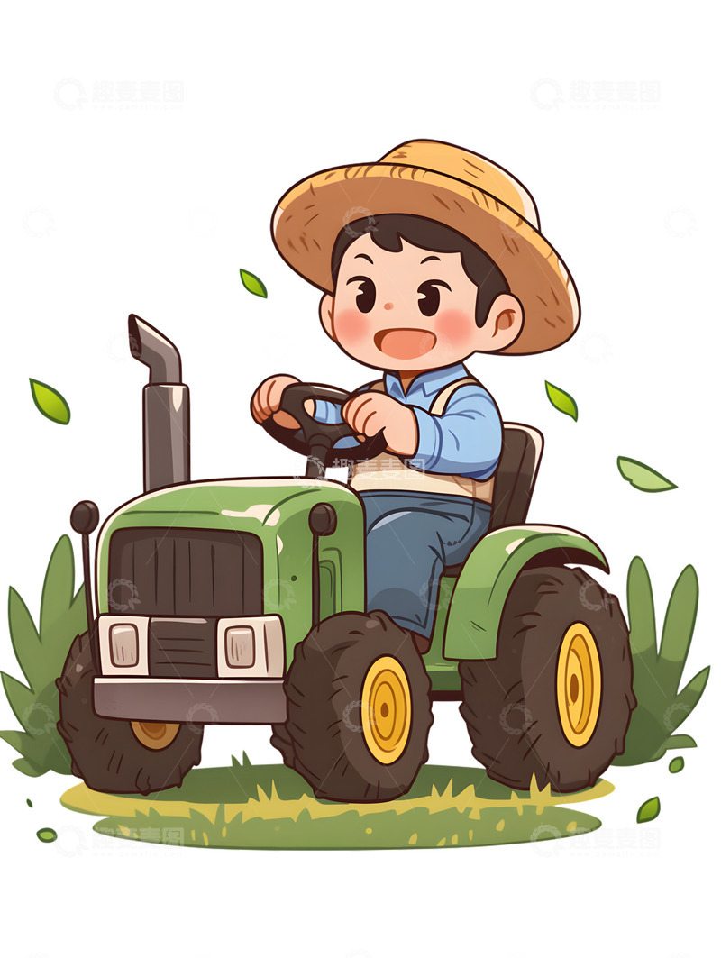 高清大图下载【趣麦麦图】农夫拖拉机卡通