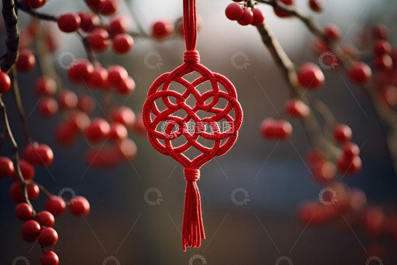 高清大图下载【趣麦麦图】挂在树枝上的中国结