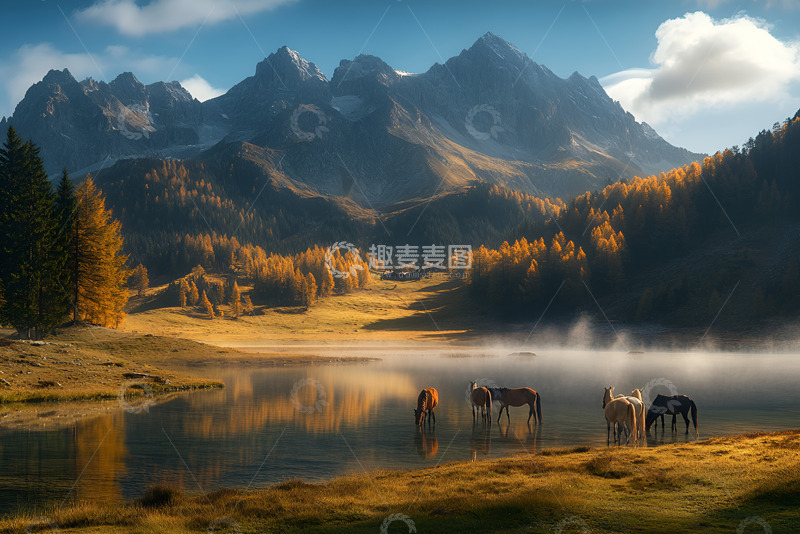 高清大图下载【趣麦麦图】秋季山岭中的湖泊