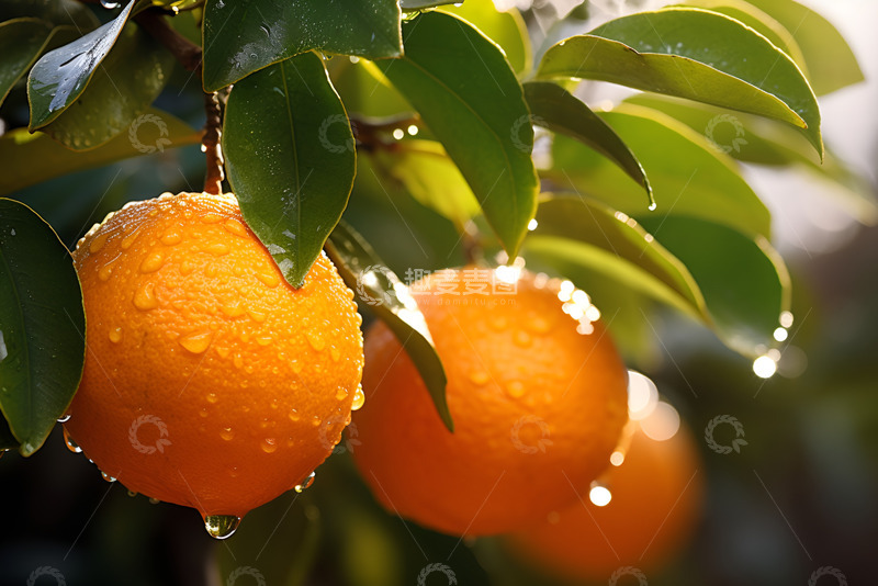 高清大图下载【趣麦麦图】橙子树上的新鲜橙子