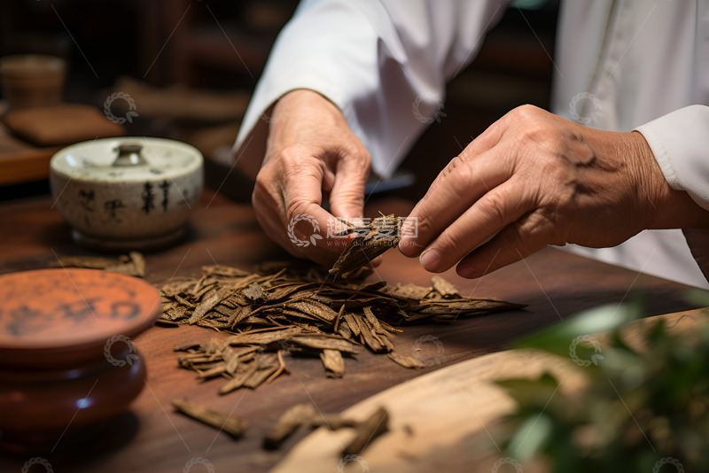 高清大图下载【趣麦麦图】老中医在处理药材