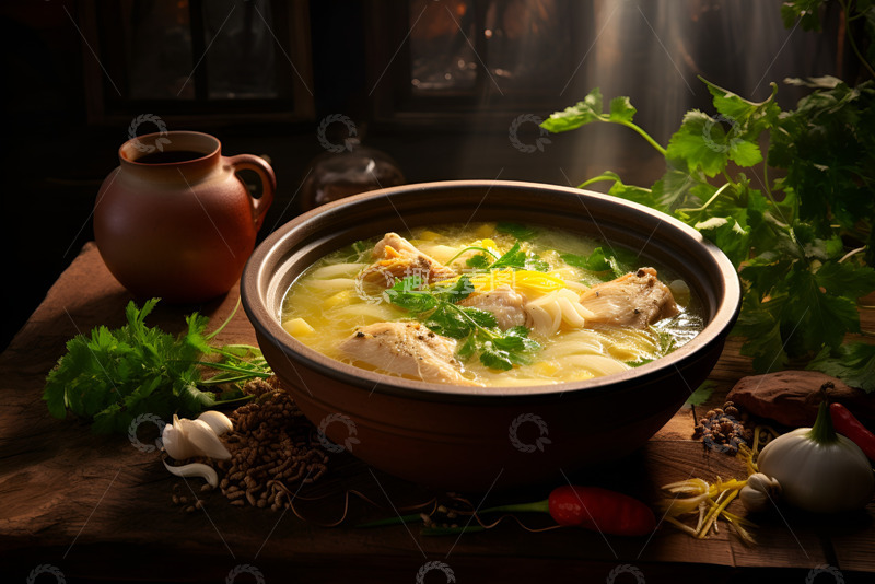 高清大图下载【趣麦麦图】一碗白菜炖鸡汤