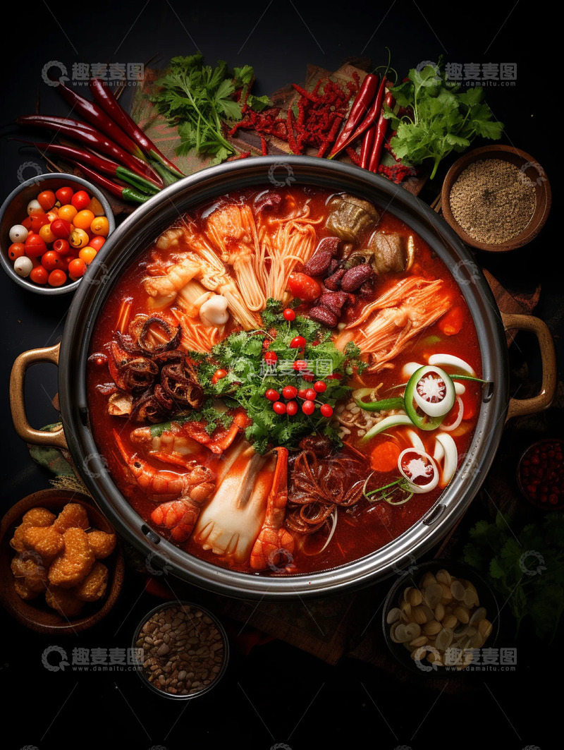 高清大图下载【趣麦麦图】俯拍红油火锅美食