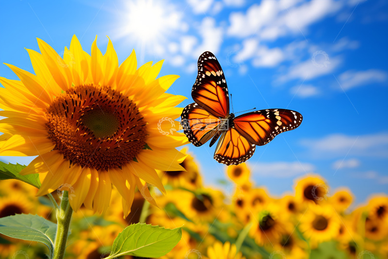 高清大图下载【趣麦麦图】向日葵和蝴蝶