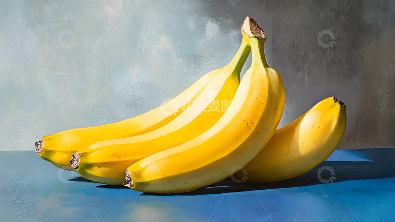 高清大图下载【趣麦麦图】新鲜香蕉健康水果蓝色背景特写