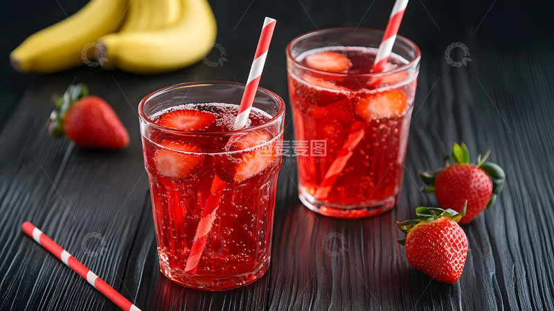 高清大图下载【趣麦麦图】草莓香蕉红色果汁饮品健康夏日特写