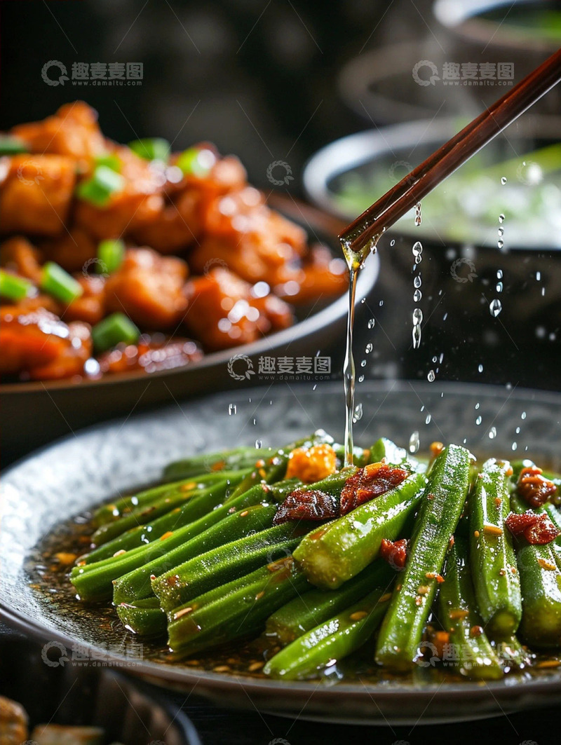 高清大图下载【趣麦麦图】凉拌秋葵美食特写