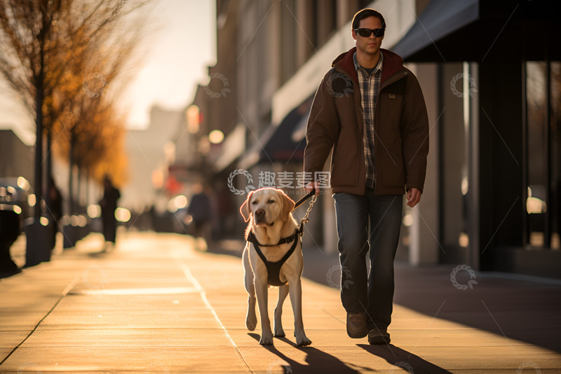 高清大图下载【趣麦麦图】盲人和他的导盲犬