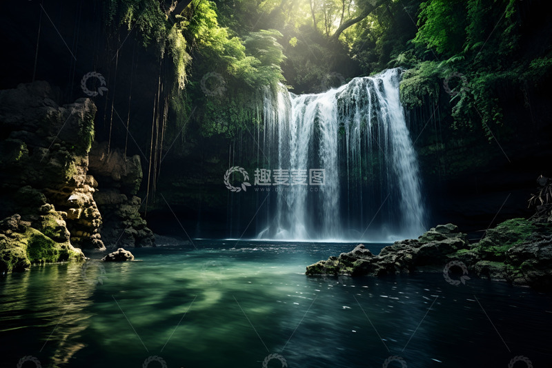 高清大图下载【趣麦麦图】深山里的瀑布水潭