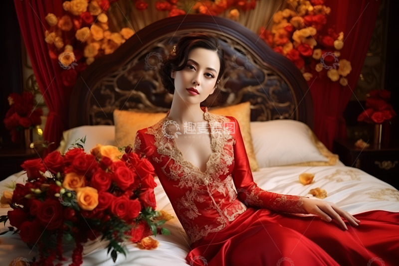 高清大图下载【趣麦麦图】穿着红色喜服的新娘
