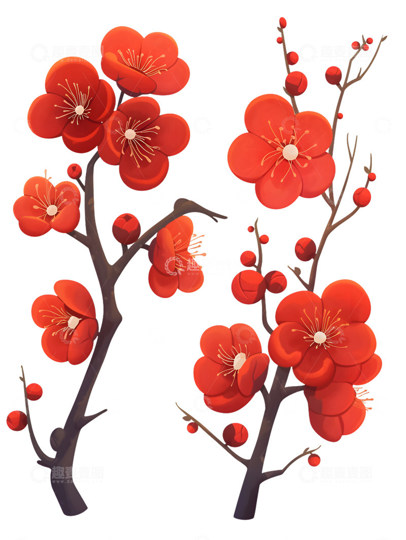 高清大图下载【趣麦麦图】红梅花朵卡通植物