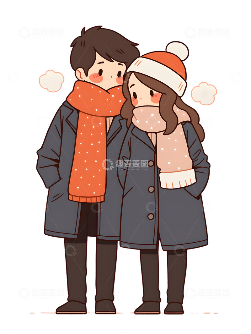 高清大图下载【趣麦麦图】冬季情侣卡通