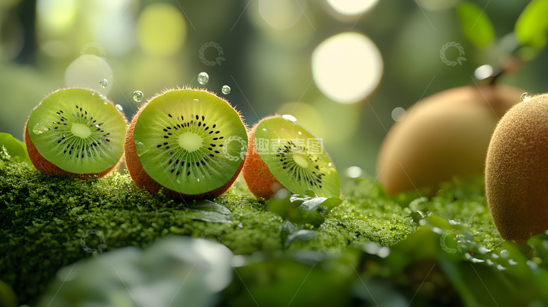 高清大图下载【趣麦麦图】绿色猕猴桃切片健康水果图