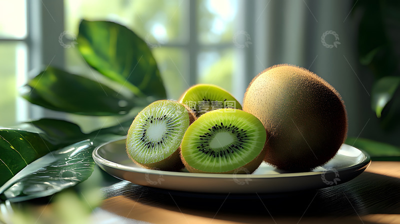 高清大图下载【趣麦麦图】绿色猕猴桃切片与整颗水果图